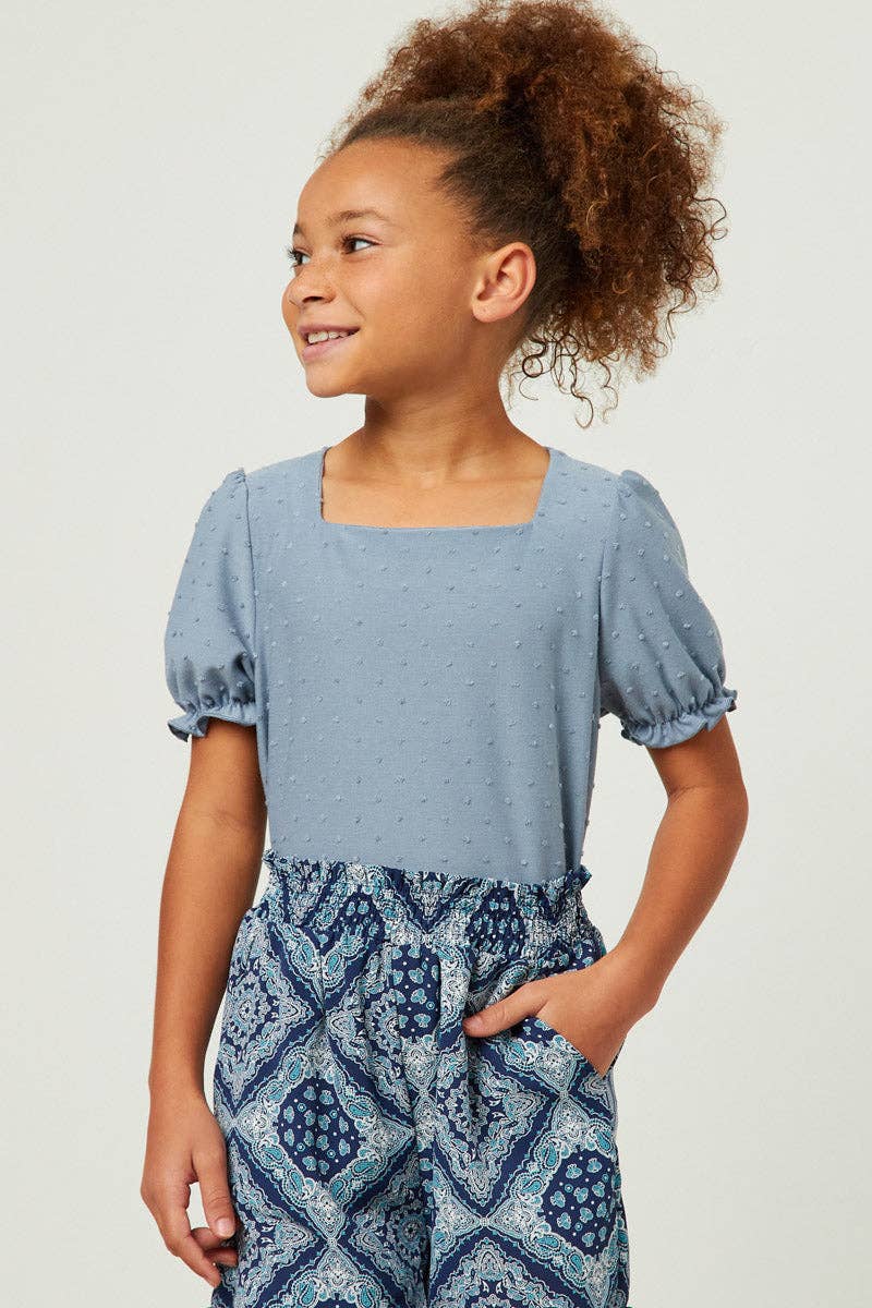 Chambray Girls Square Neck Swiss Dot Knit Top for wholesale on Faire0