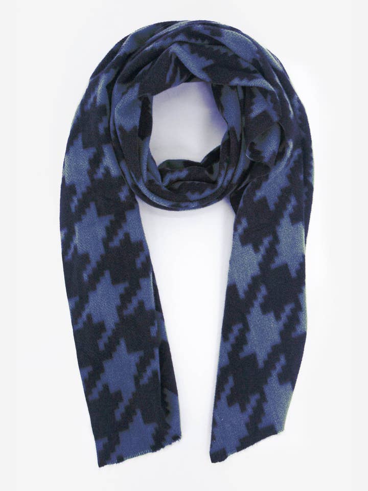 Melanie Midweight Scarf - Blue, Large Houndstooth for wholesale by Sarta Accessories