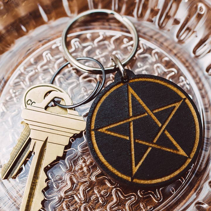 Pentagram Wooden Keychain - Zipper Pull for wholesale by Most Amazing