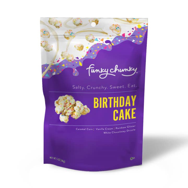 Birthday Cake | Caramel Popcorn | 5-ounce Bags for wholesale by Funky Chunky