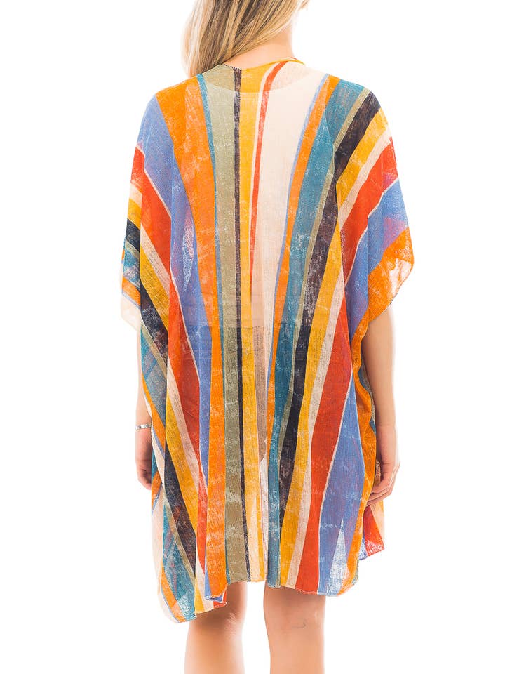 Cap Zone - Vendita all'ingrosso Copricostume - Donna - Copricostume semitrasparente a righe verticali multicolore