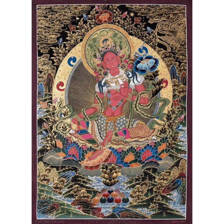 Golden Red Tara Thangka – The Divine Flame of Power for wholesale by Boudha Stupa Thanka Centre