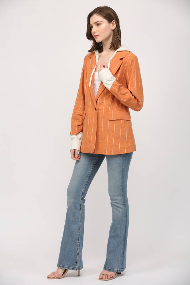 FATE - Wholesale Jacket - Women's - STRIPE LINEN BLEND HOODED JACKET FJ710517