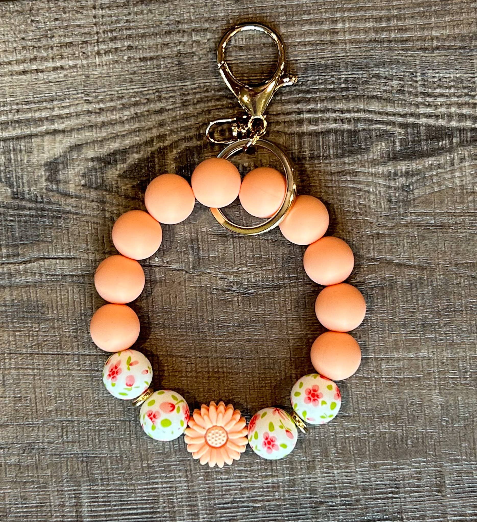 JILLIAN INK LLC - Wholesale Keychain Bracelet - Floral Flower Silicone Bead Wristlet Keychain0