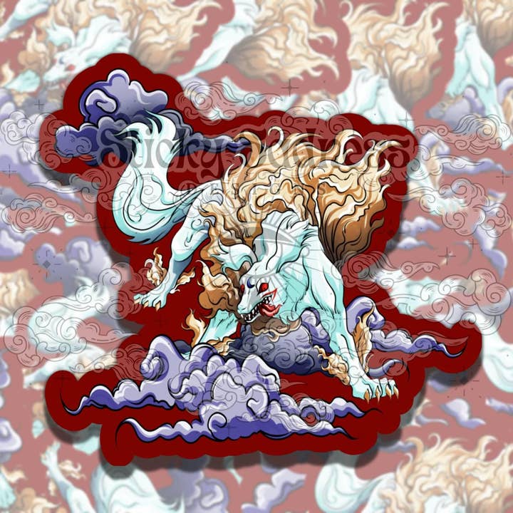 Demon Dog Anime Colorful Vinyl Sticker, , Fantasy Art for wholesale by Sticky Sadness Designs