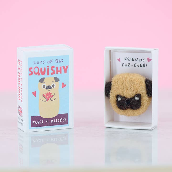 Big Squishy Pugs and Kisses In A Matchbox for wholesale by Marvling Bros Ltd