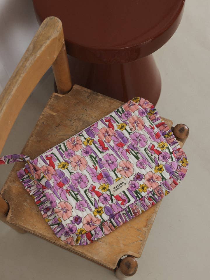 Large Lilac Floral Pouch for wholesale by Maison Augustin