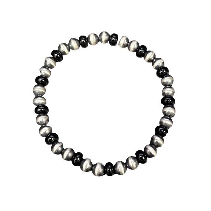 Onyx Navajo Pearl 6mm Oxiderande Bead Stretcharmband Sterling Silver för wholesale av Select Lines