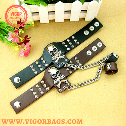 Mix Match Colors Rock ring conjoined ghost head leather bracelet Dance show a for wholesale on Faire8