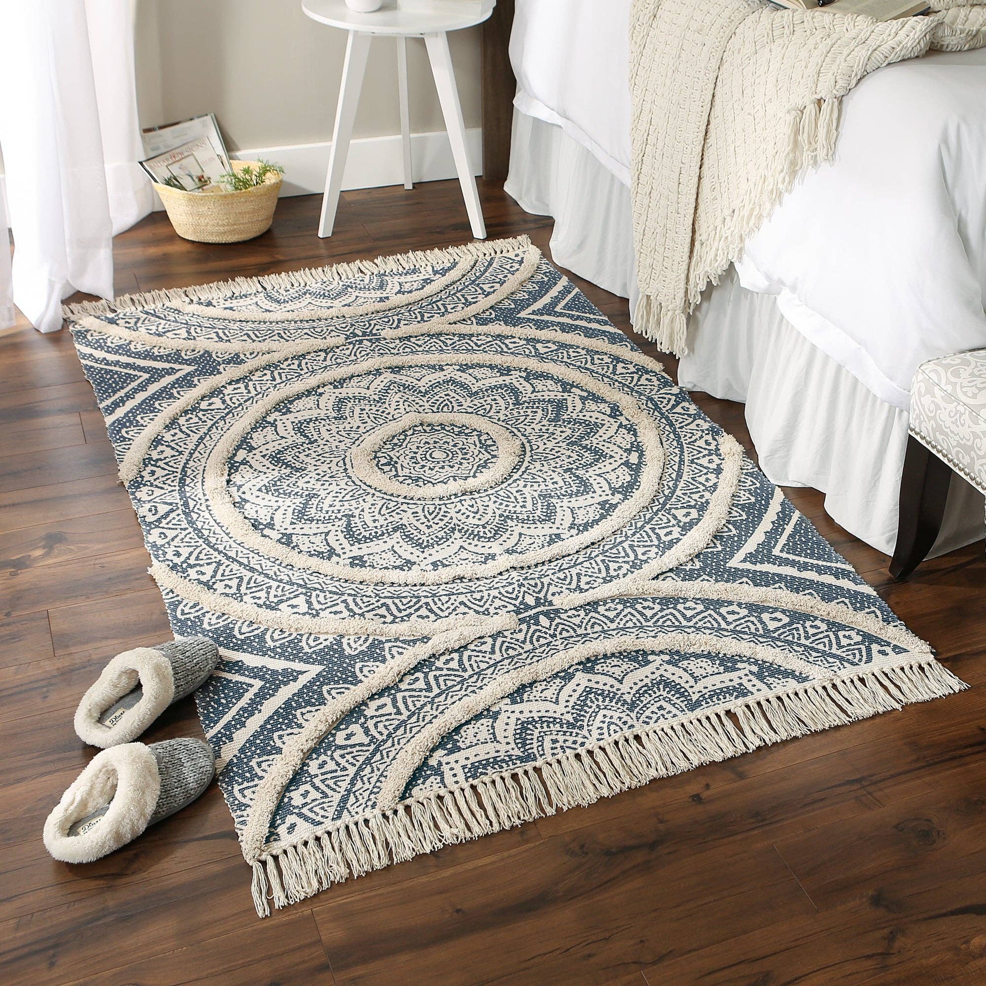 Welcome Home Unbeatable Deals - Vente Tapis - Tapis Shag tissé à la main naturel imprimé bleu français 4X6 pi3