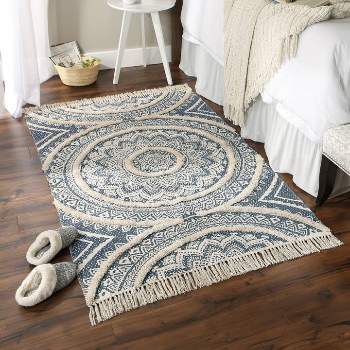 Welcome Home Unbeatable Deals - Vente Tapis - Tapis Shag tissé à la main naturel imprimé bleu français 4X6 pi3