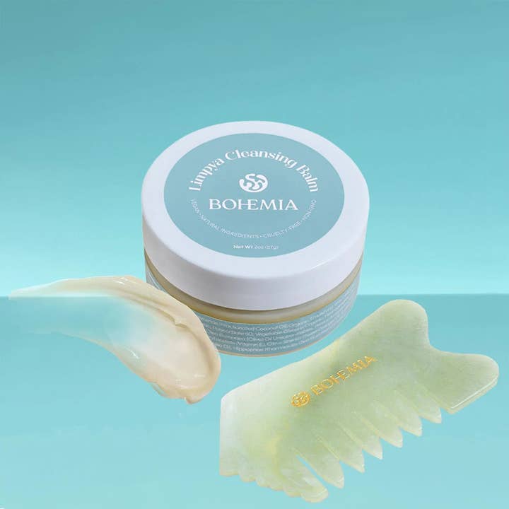 Boho Cleansing Balm + Authentic Jade Gua Sha Comb | Face & Hair Massager for wholesale by Bohemia Skin