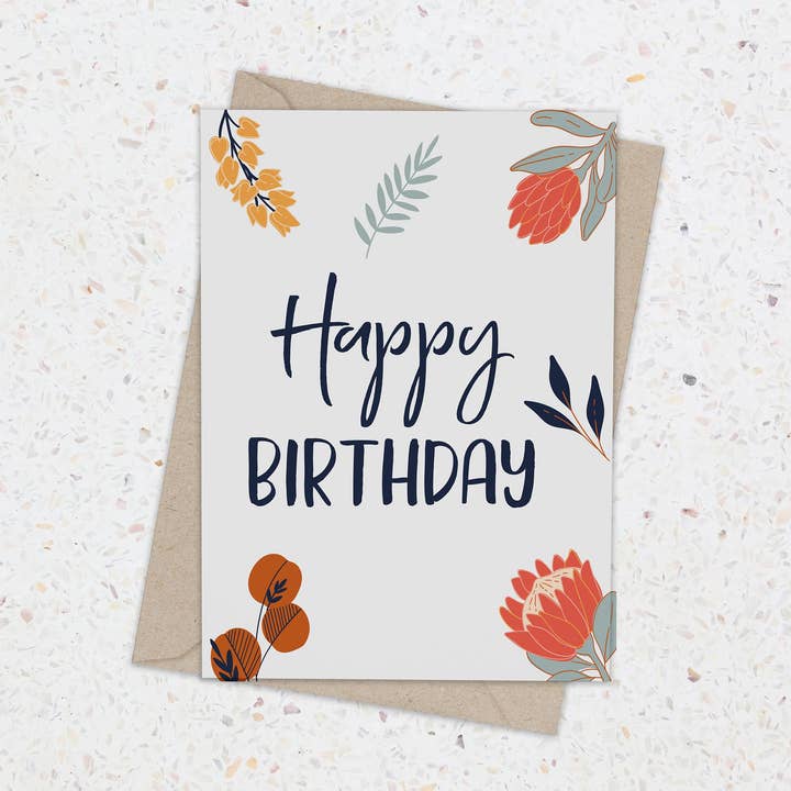 Tarjeta de felicitación: Flores de feliz cumpleaños para venta al por mayor de Saltbush Creations