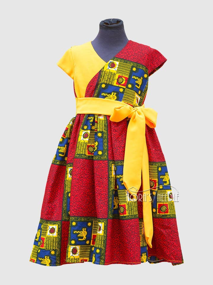 Louisa Surplice Girls' Dress (Red and Yellow) for wholesale by Nora's Needle