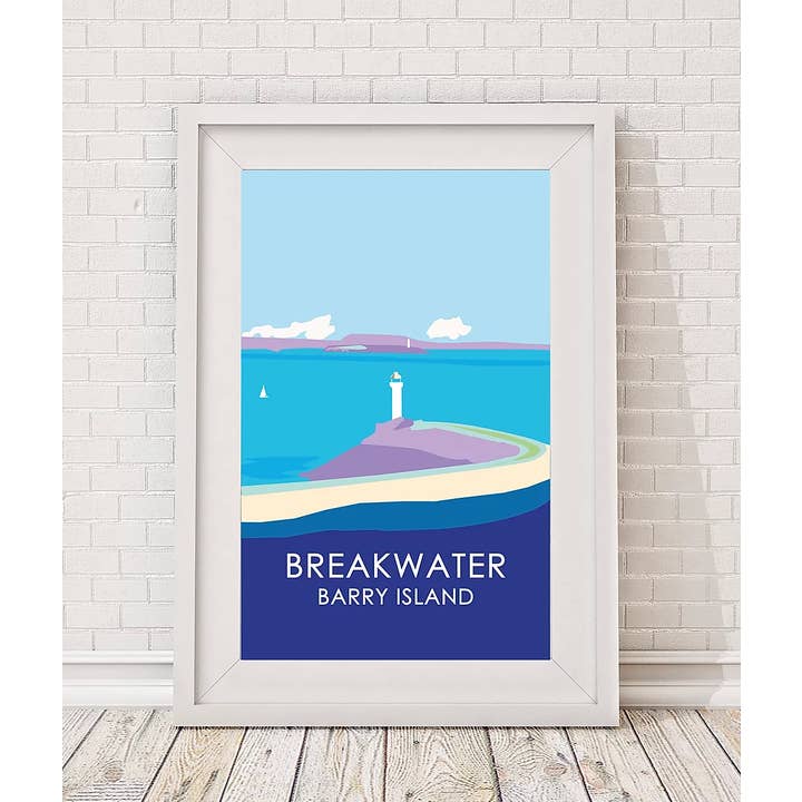 Farol do quebra-mar, Barry por atacado de Travel Prints Wales
