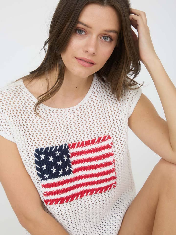 Blu Pepper - Wholesale Knit Sweater - Women's - AMERICAN FLAG CROCHET KNIT SWEATER TOP4