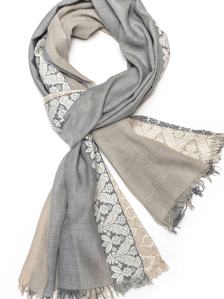 Bengal Border Two-Tone Scarf Grey for wholesale by Indigo Handloom