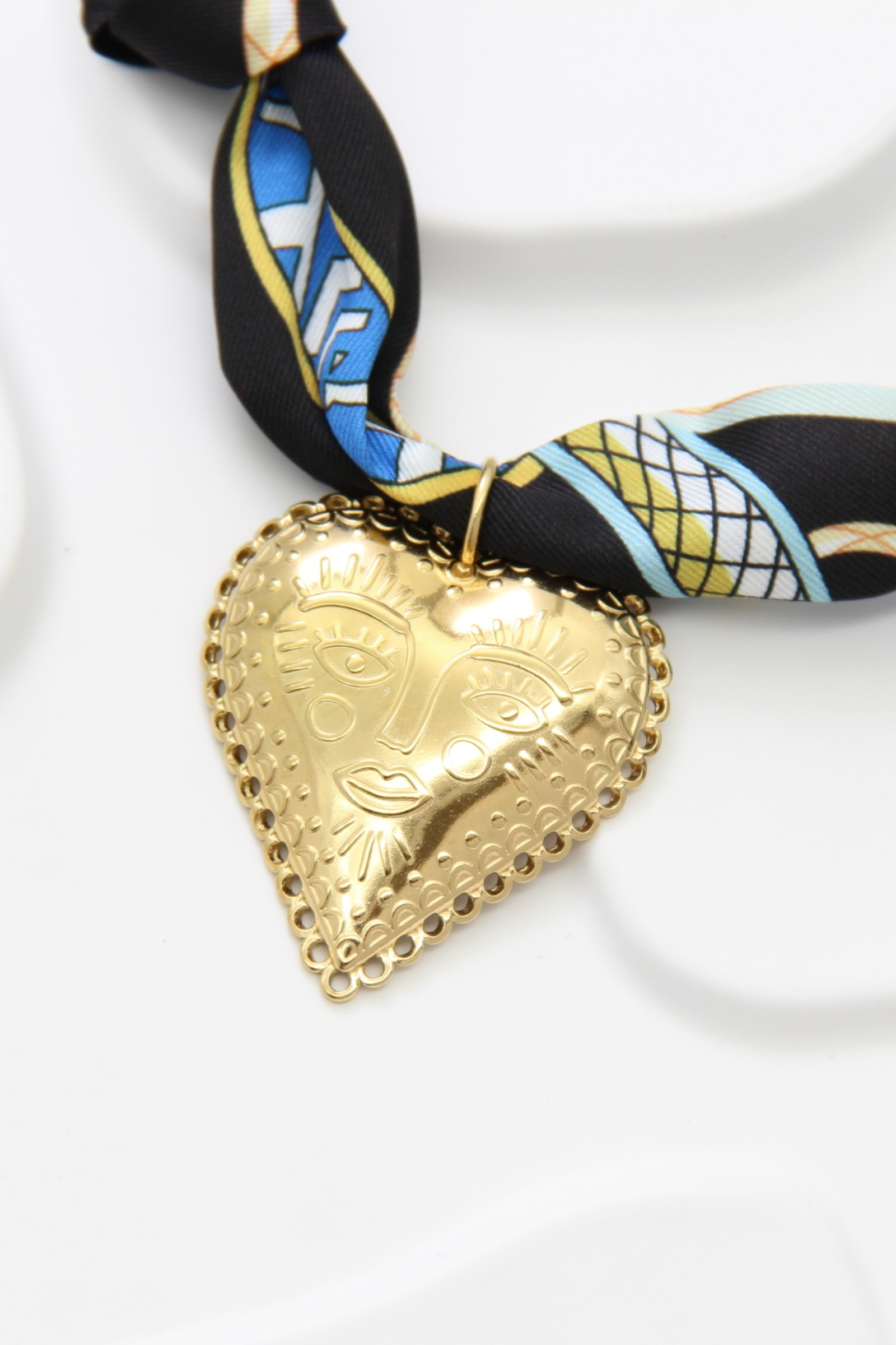 Gold Ethnic Golden Heart Pendant Scarf Necklace Stainless Steel for wholesale on Faire0