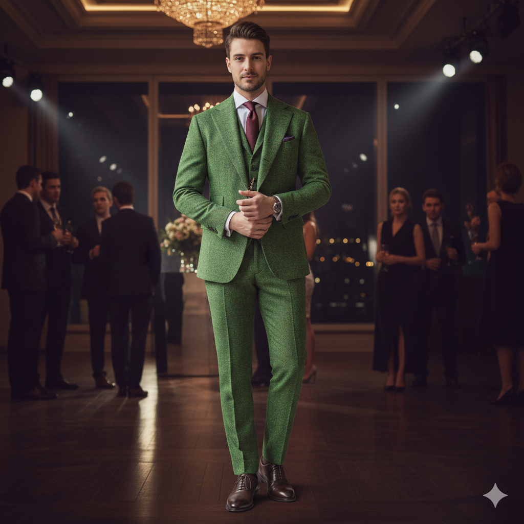 2 Piece Green Herringbone Tweed Suit for Men | Mens Suit for wholesale on Faire1