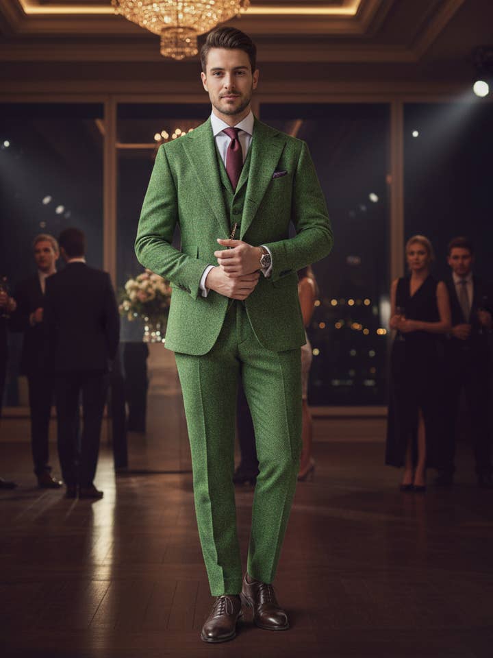 Abito da uomo in tweed verde a spina di pesce a 2 pezzi | Abito da uomo per la vendita all'ingrosso da parte di Masculine MOoda