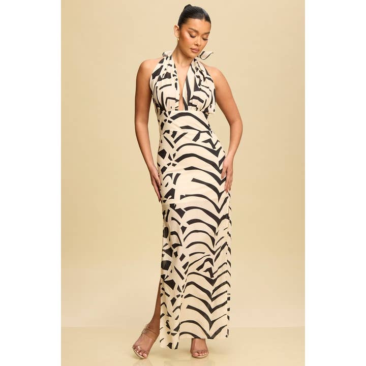 IVORY BLACK NEPAL HALTER DRESS for wholesale on Faire