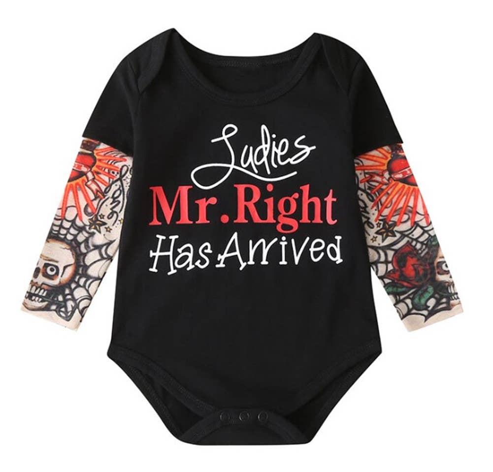 Fennco Styles - Wholesale Bodysuit (Non-Footed) - Baby - Ladies Mr. Right Has Arrived Tattoo Sleeve Baby Romper0