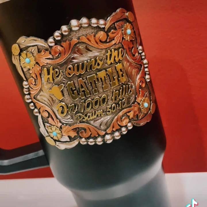 Western Tumbler 40oz He owns the cattle for wholesale by The Turquoise Possum