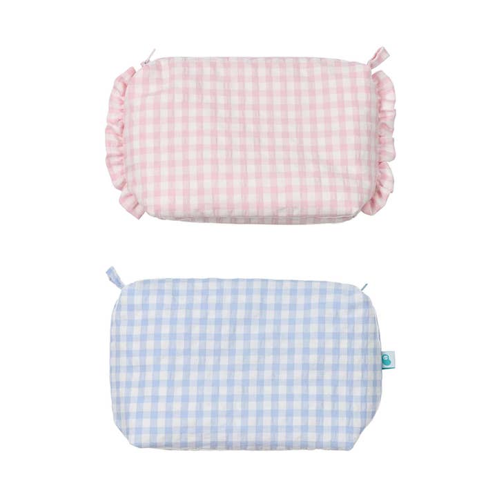 Pink or Blue Vichy Toiletry Bag for wholesale by Bean Baby Clothes