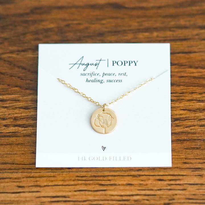 Words By Heart - Vente Colliers à pendentif - Collier disque de fleurs de naissance. REMPLI D'OR, OR ROSE, Sterling10