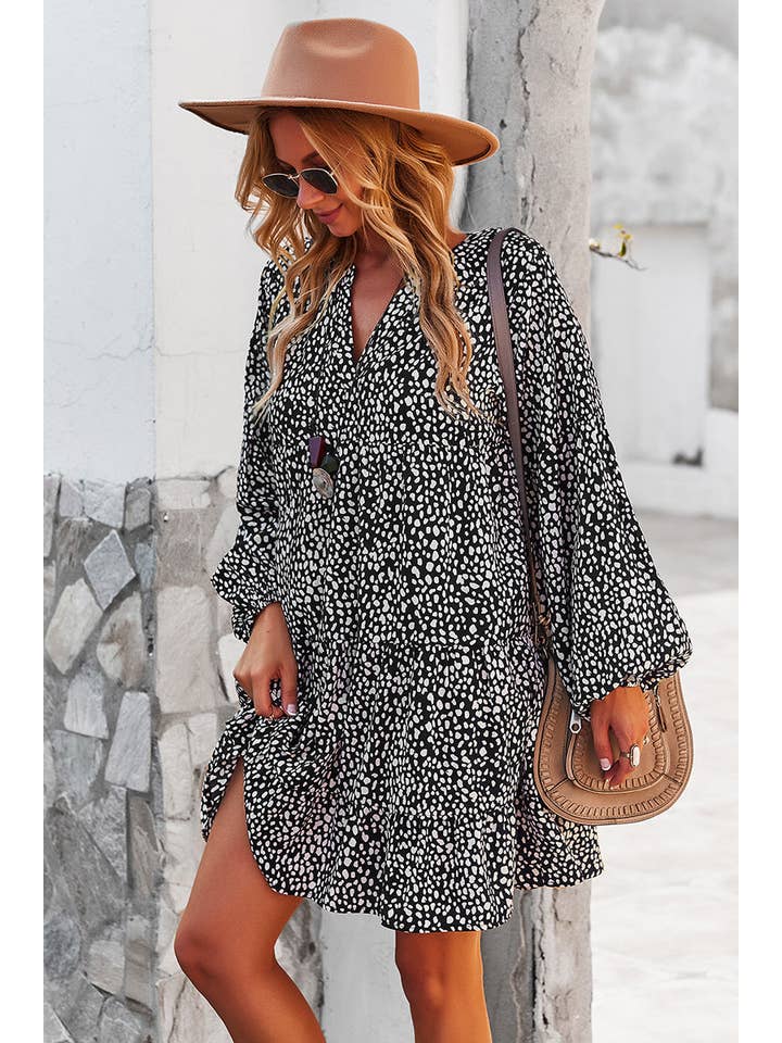 Supreme Fashion - Wholesale Dress - Women's - V Neck Drop Shoulder Cheetah Print Tunic Dress5