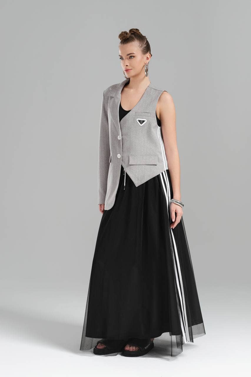 DesignofBoho - Wholesale Blazer - Women's - One-Shoulder Gray Vest Blazer for Women - Asymmetrical Vest 9