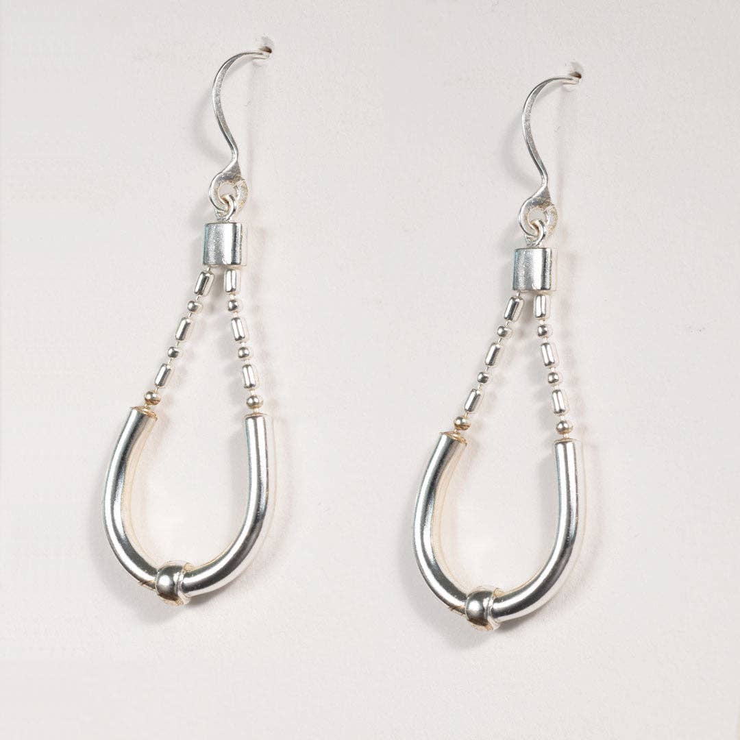 URBAN-EQUESTRIAN - Wholesale Dangle Earrings - Calista - Sterling Silver Bosal Horseshoe Earring on Beaded Chain1