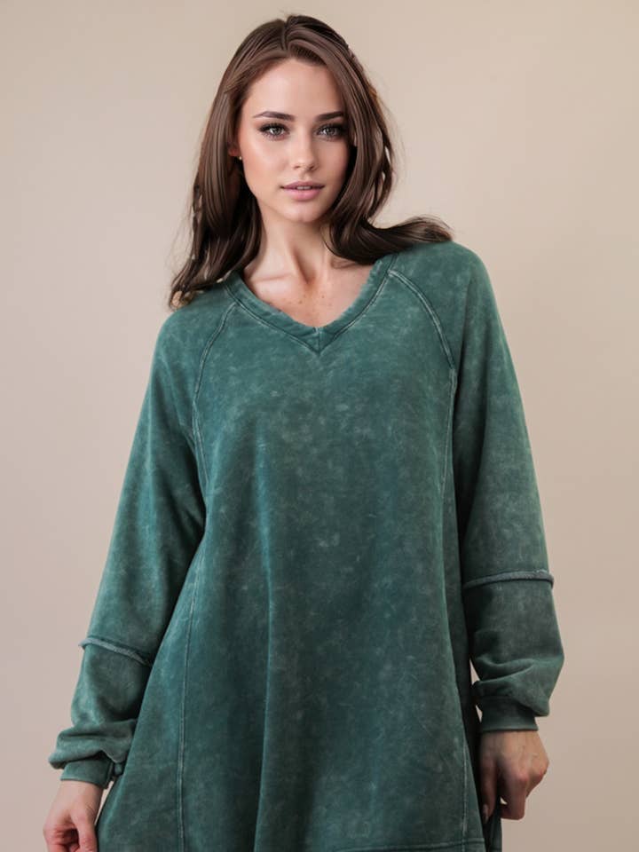 ND31397-Mineral Washed Oversized A-Line Mini Dress for wholesale by VERY J