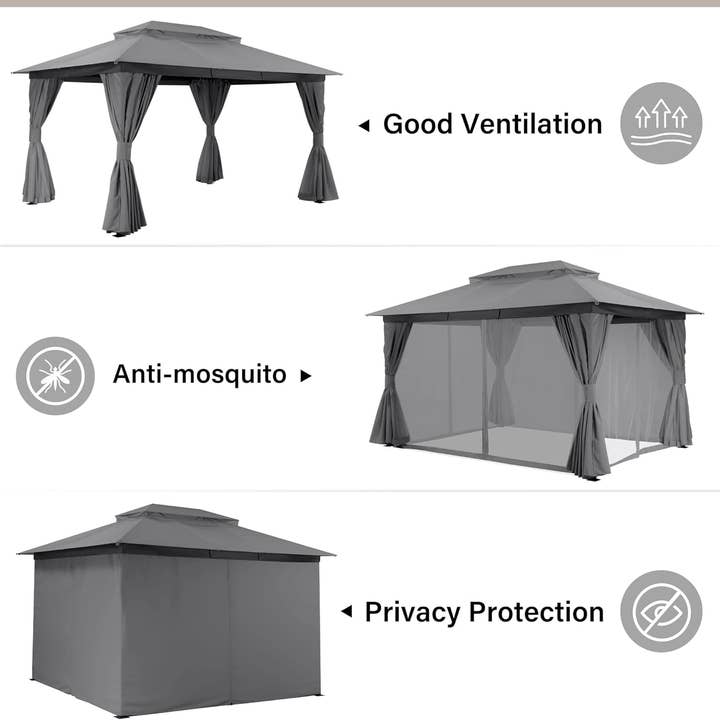 Smoke Grey Outdoor Gazebo 10x13 With Mosquito Netting Weatherproof for wholesale on Faire7