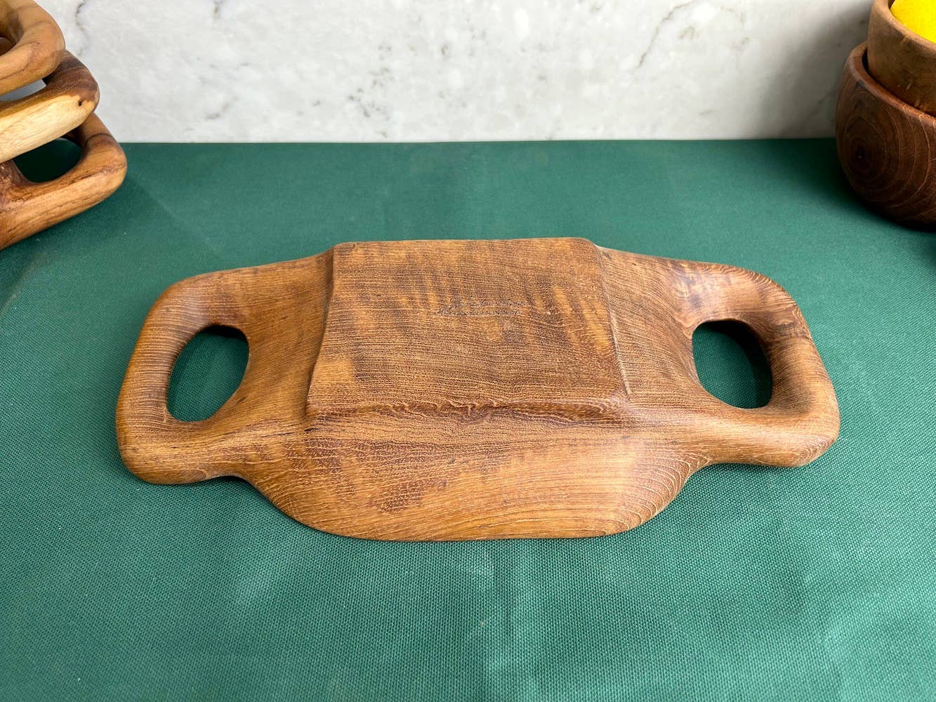 Tuckahoe Hardwoods – Engroshandel Pyntebakke – Rustikt teaktræsfad med håndtag - lille5