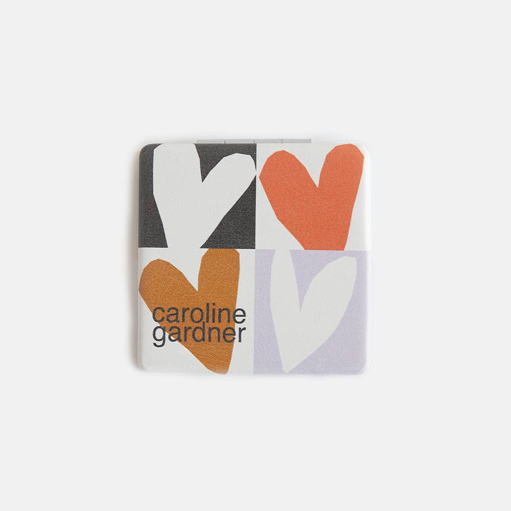 Caroline Gardner - Wholesale Compact Mirror - Multi Checkmate Hearts Square Pocket Mirror1
