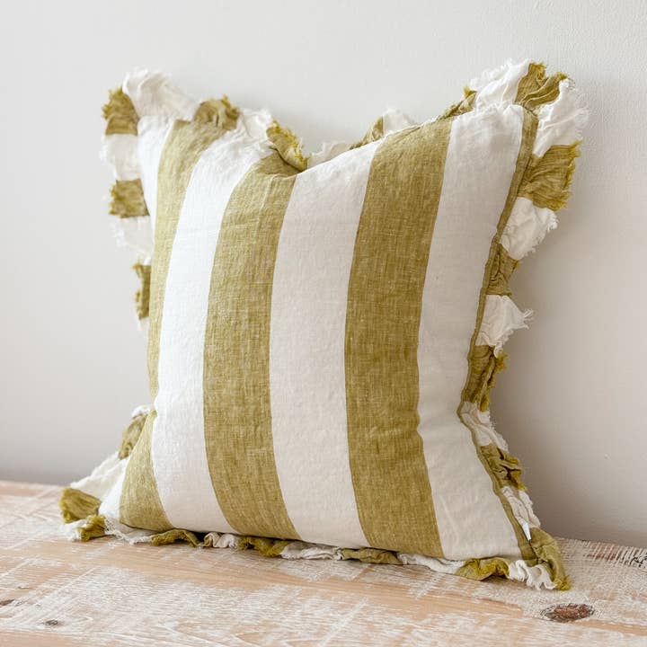Ellenvale Trade - Wholesale Throw Pillow Cover - Hallie Light Olive Wide Stripe Cushion Cover, 45x45cm0