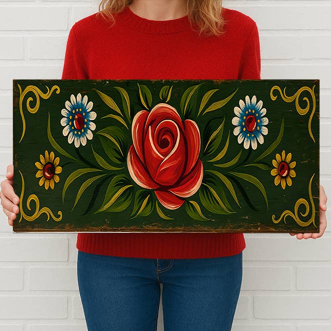 Letrero de Metal de Arte Folclórico Floral – Decoración de Pared Vintage con Rosas y Margaritas para venta al por mayor de The British Metal Signs Company