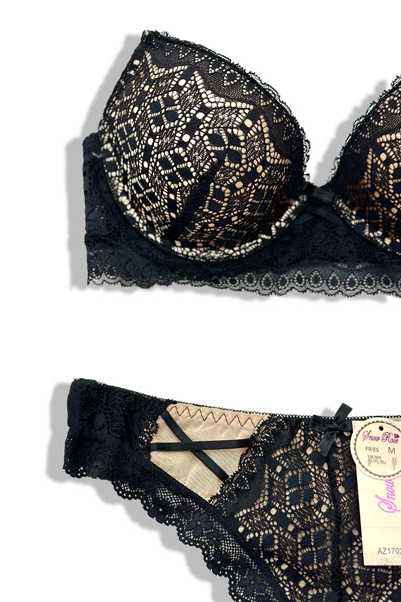 Belle Com'Elle - Vendita all'ingrosso Completino intimo - Donna - Set Reggiseno con Ferretto e Imbottitura + Perizoma in Pizzo C/AZ17026C16