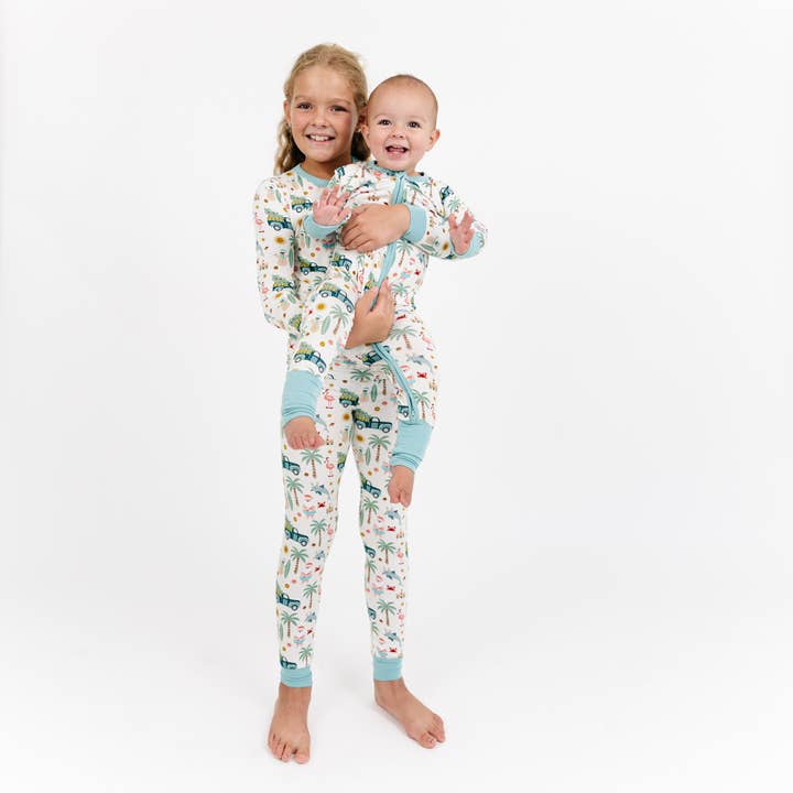 Beige Multi Coastal Christmas Bamboo Convertible Baby Pajama for wholesale on Faire2