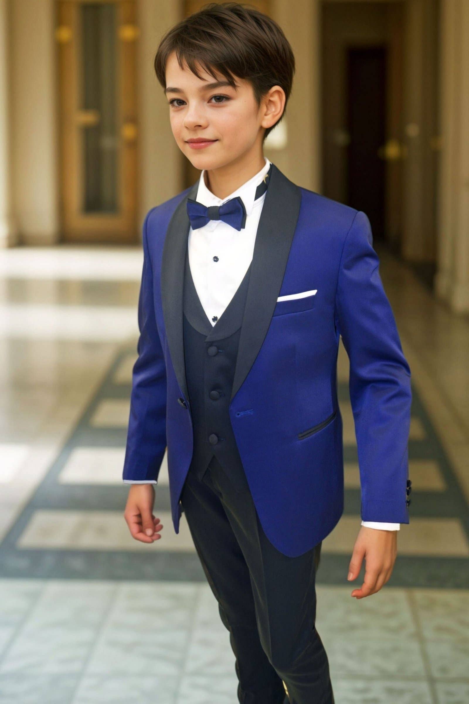 Piccole Star – wholesale Kostymset – Barn – Smoking Donatello för barn – marinblå med kungligt blå kavaj1