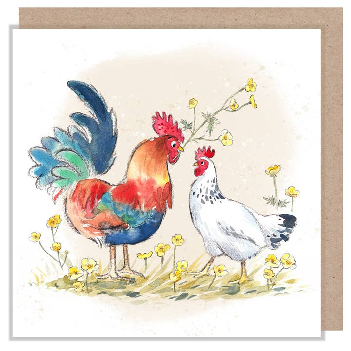 Paper Shed Design Ltd - Wholesale Everyday Greeting Card - Blank card - Cock and Hen 'Buttercup Farm' - BF07