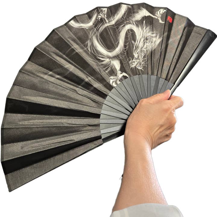 Dragon Fan Black Asian Oriental Style with Tassel 10" for wholesale by Fiona Accessories
