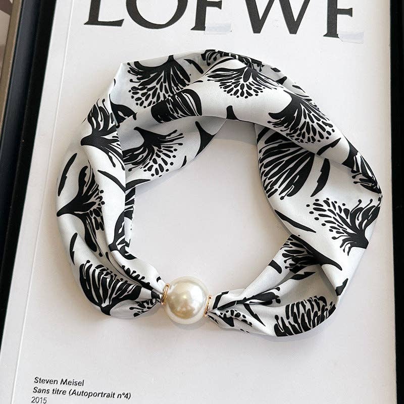 Dipped Shop – wholesale Scarf – Women's – Elegant Print Large Pearl Silk Scarf DP25G4639