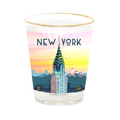Vaso de chupito de Nueva York con cielo de algodón de azúcar y Edificio Chrysler para venta al por mayor de Happy Place by Lola Star