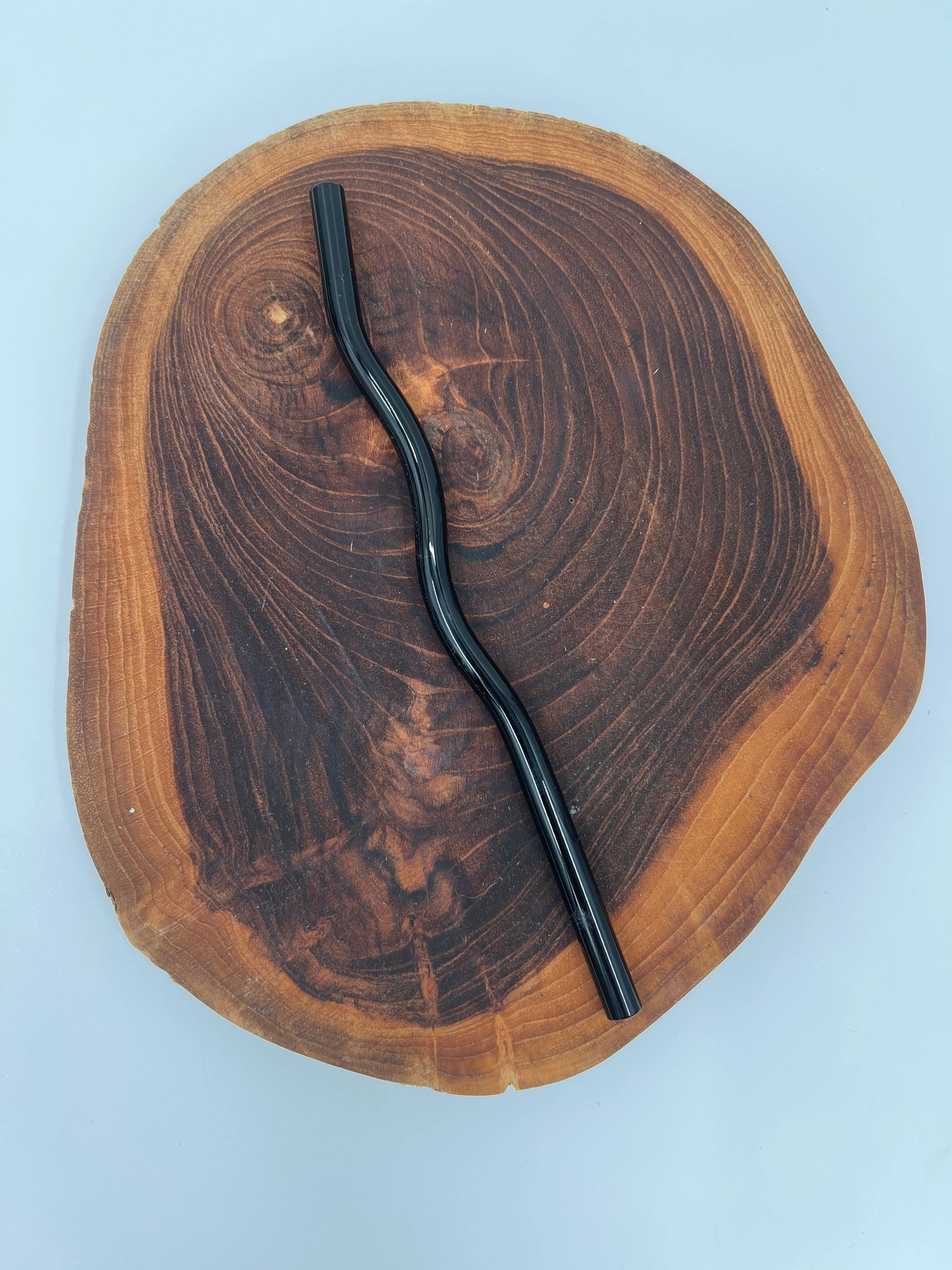 Ellie Jade Co – Großhandel Trinkhalm – Schwarzer gewellter wiederverwendbarer Trinkhalm aus Glas0