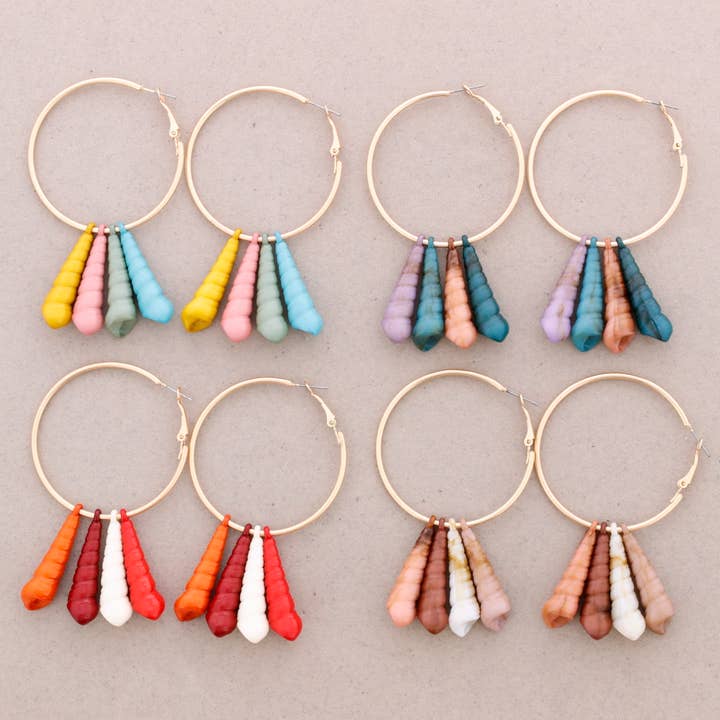 Sonata - Wholesale Snap Jewelry - Resin Caracolas Hanging Hoop Earrings4