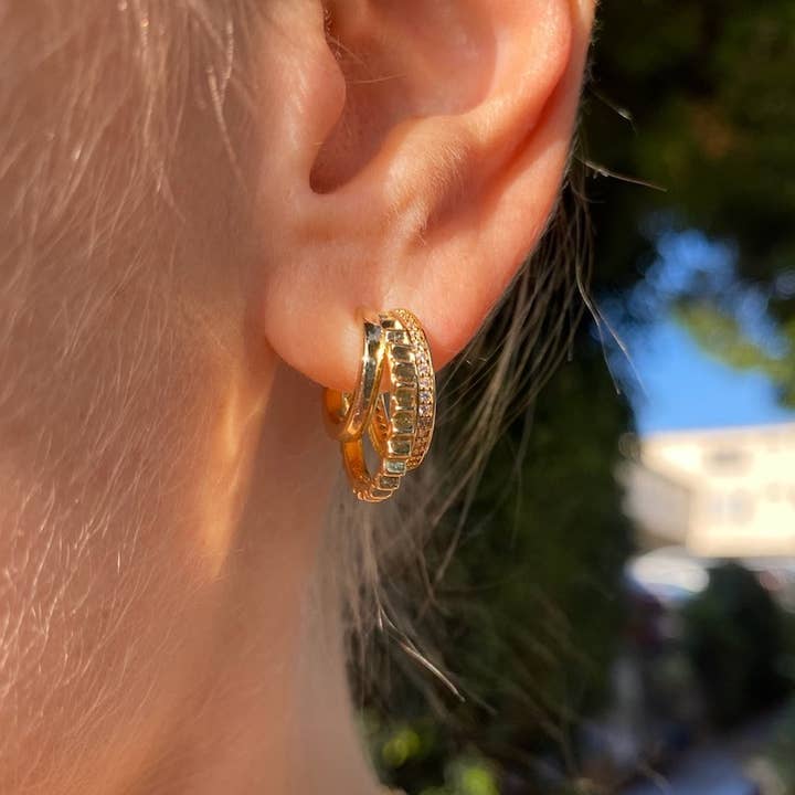 Native Gem - Wholesale Huggie Earrings - TRIPLE THREAT HUGGIES- 14K GOLD VERMEIL0