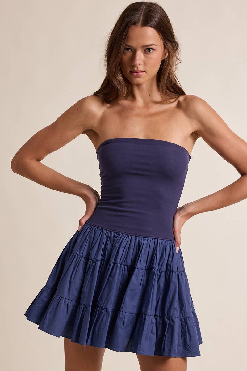 Sky to Moon - Wholesale Dress - Women's - SOLID COLOR DROP-WAIST TIERED TUBE MINI DRESS4