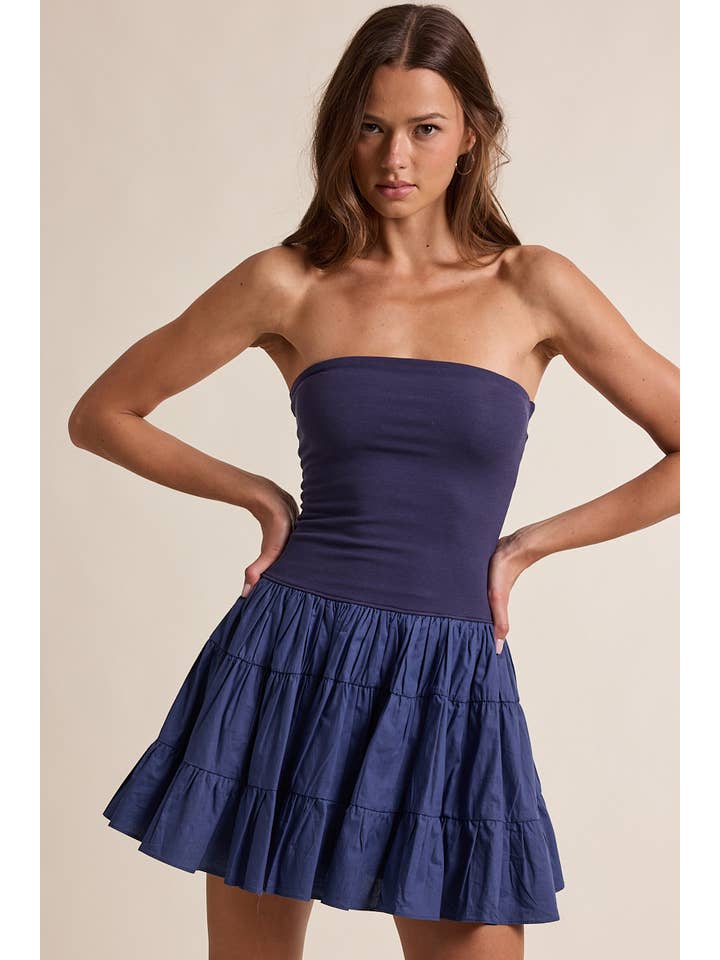 Sky to Moon - Wholesale Dress - Women's - SOLID COLOR DROP-WAIST TIERED TUBE MINI DRESS4